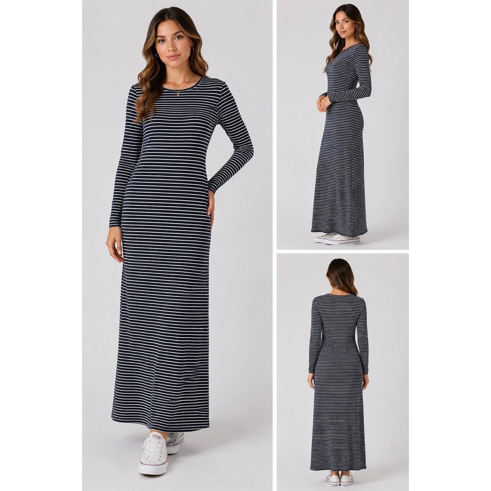 Universal Thread Navy White Striped Long Sleeve Midi Dress Womens Size S